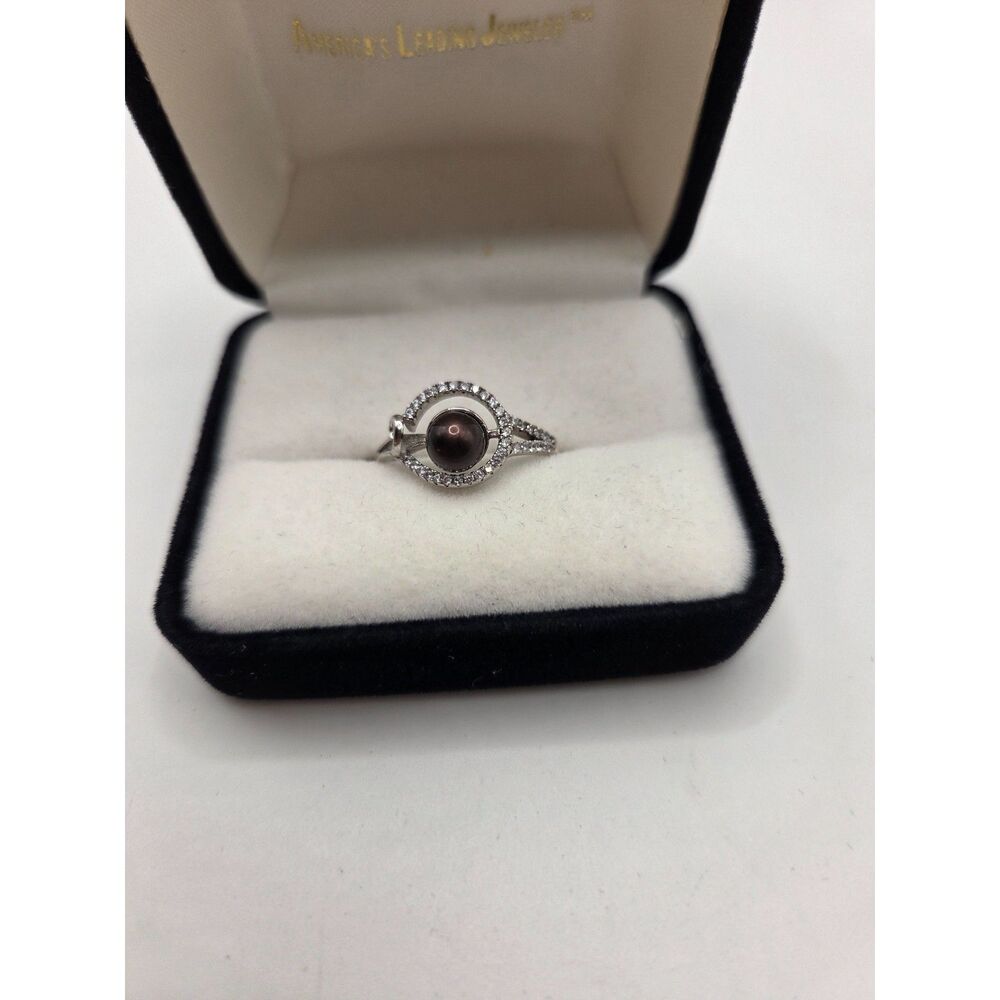 1826. Vintage 925 Sterling Silver Ring with Dark Pearl and CZ Accents